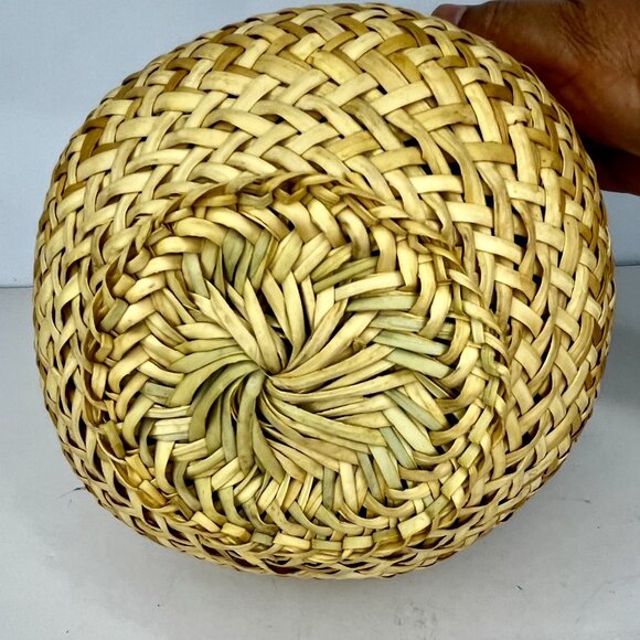 Set 2 Wicker Hand Woven Baskets Tan Handles Tarahumara Planters Boho RARE - Picture 10 of 16
